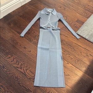 Jonathan Simkhai Gray ribbed Knit Top and skirt
